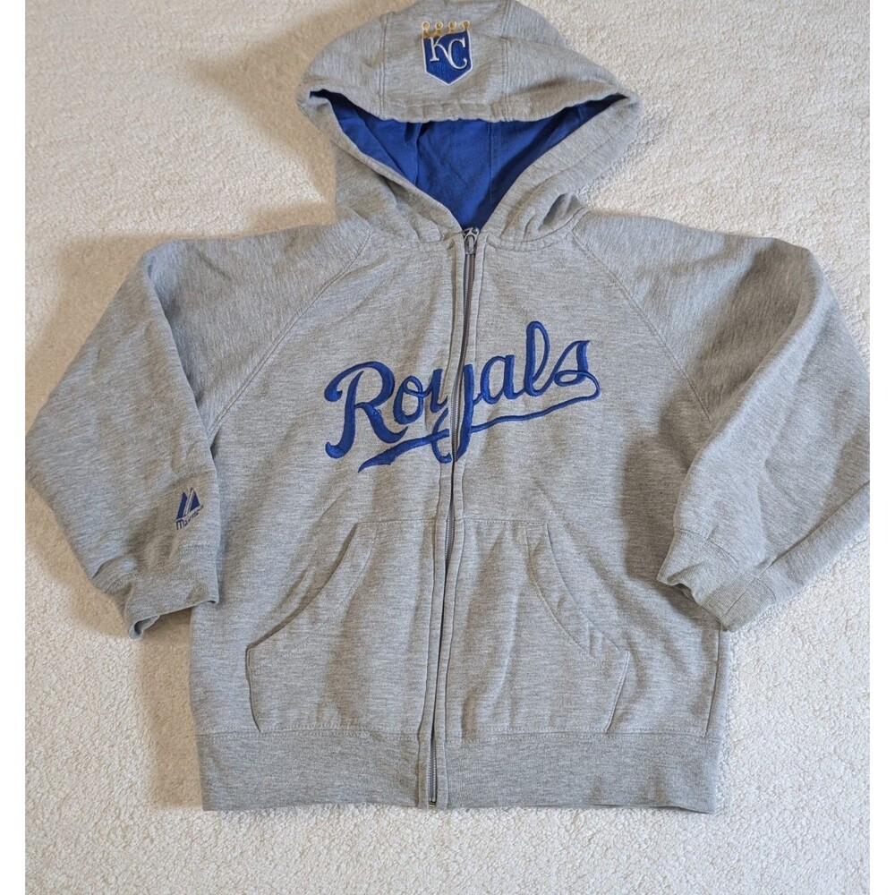 Majestic Kansas City Royals Full Zip Hoodie Youth Small Grey Blue MLB Sweatshirt